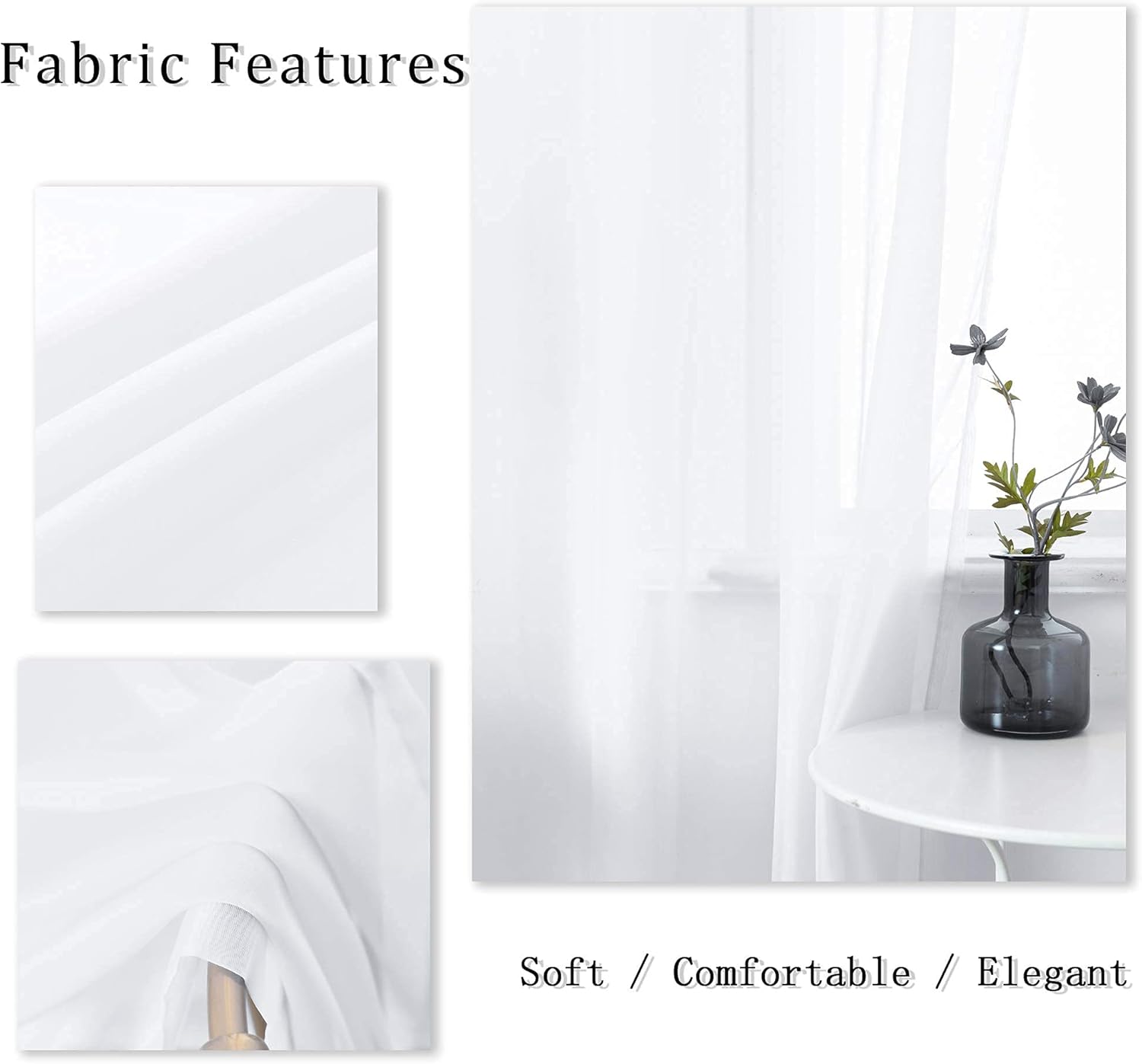 DUALIFE White Sheer Curtains 96 Inches Long Set 2 Panels Grommet Semi Transparent Drape Tulle Gauze Voile Window Sheer Curtains for Bedroom Living Room Dining Wide 52 Length Solid Color