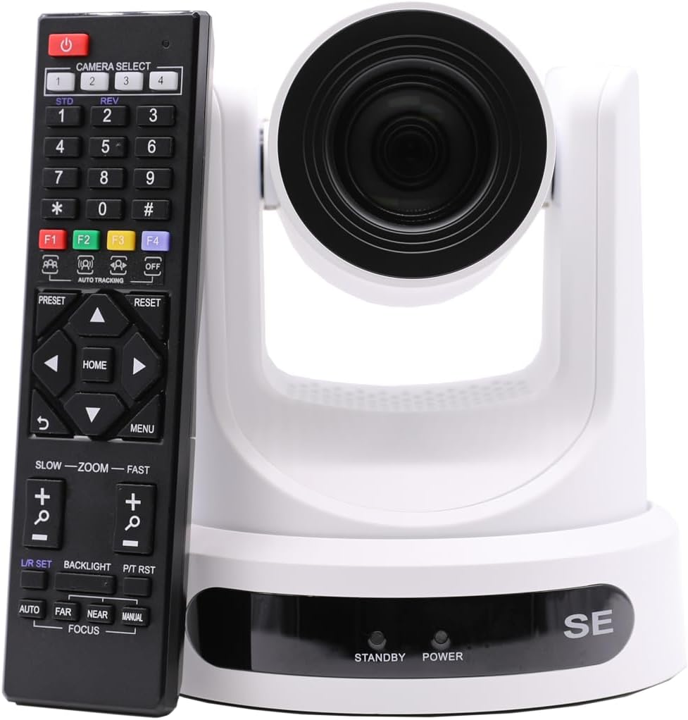 PTZOptics Move SE 20x 1080p Full HD Advanced PTZ Auto-Tracking Pan Tilt Zoom Camera for Live Streaming and Video Production (White)