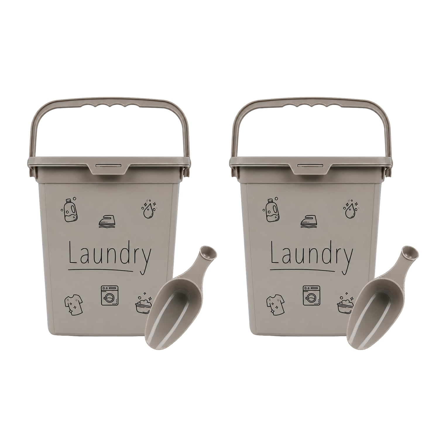 Yöl Grey Set Of 2 Laundry 6L Storage Box With Matching Scoop, Compact Washing Powder Container With Carry Handle, Utility Room Organiser For Detergent Pods, Scent Boosters, Pegs And Household Essentials