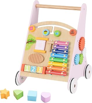 INFANS Wooden Baby Cart, Montessori Push Toy with Multiple Activity Center Storage Infant Learning to Sit to Stand for Boys Girls