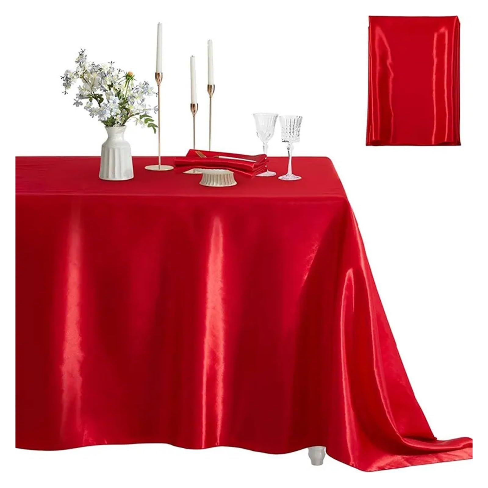 LuMOUzhou Reusable Rectangle Satin Tablecloth Satin Rectangle Tablecloth Multicolor 145x100-335cm For Wedding Party Banquet(Red,145x220cmX1Pcs)