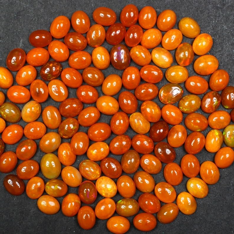 Lot de 5 cabochons d'opale éthiopienne orange de qualité AAA, 5 cabochons ovales d'opale éthiopienne naturelle pour la fabrication de bijoux - 8 x 10 mm, 8x10 mm, Gemme