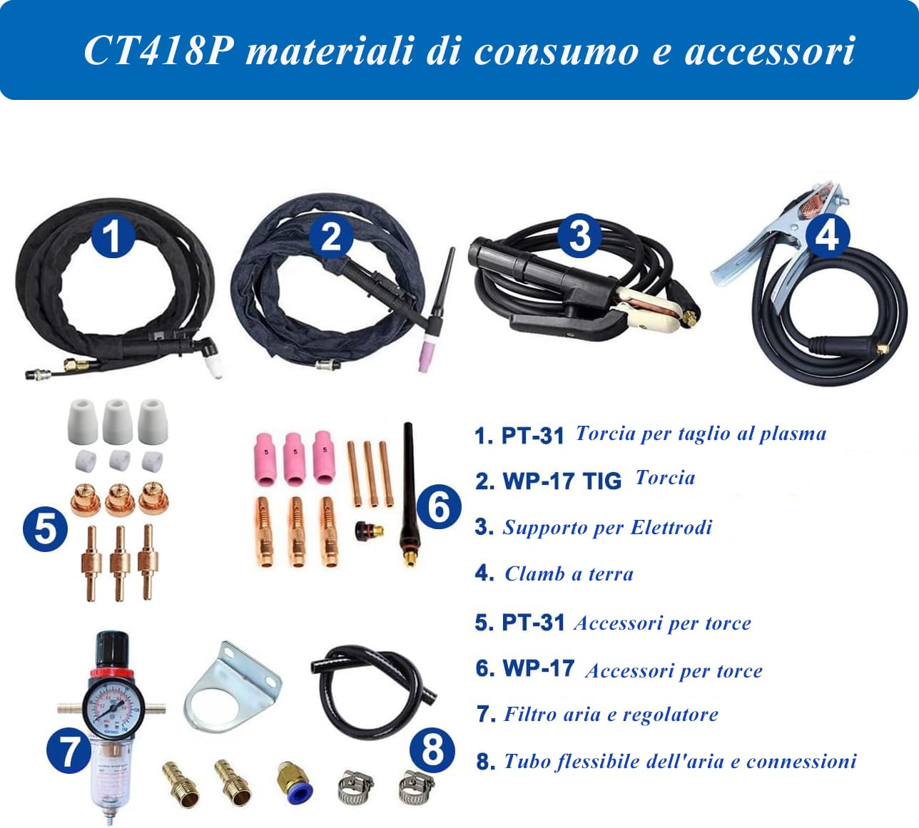 Saldatrice combinata 3 in 1 TAGLIO/TIG/MMA per taglierina al Plasma CT418P, taglierina al Plasma ad Aria da 50Amp, saldatrice 200A / saldatrice a Bastoncino