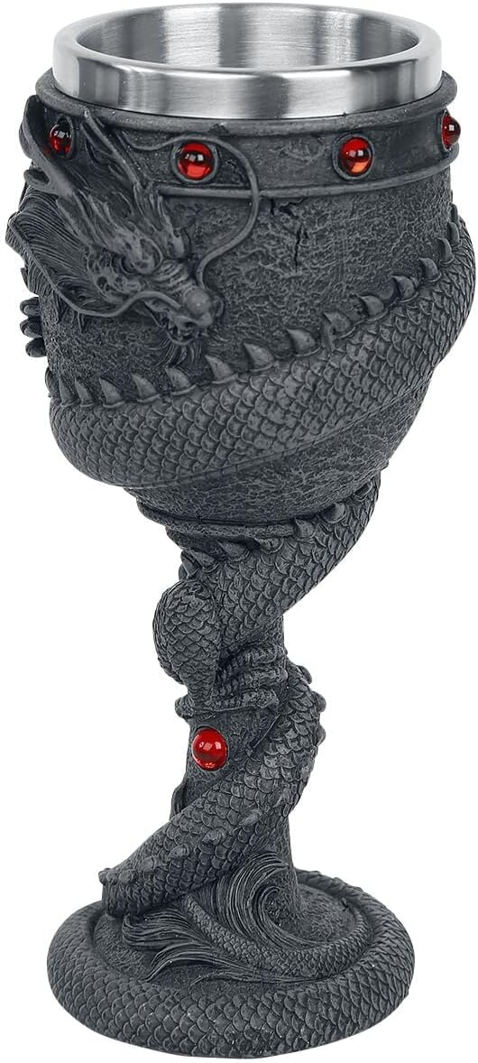 Nemesis Now Dragon Coil Goblet 20cm Black, Resin w/Stainless Steel Insert