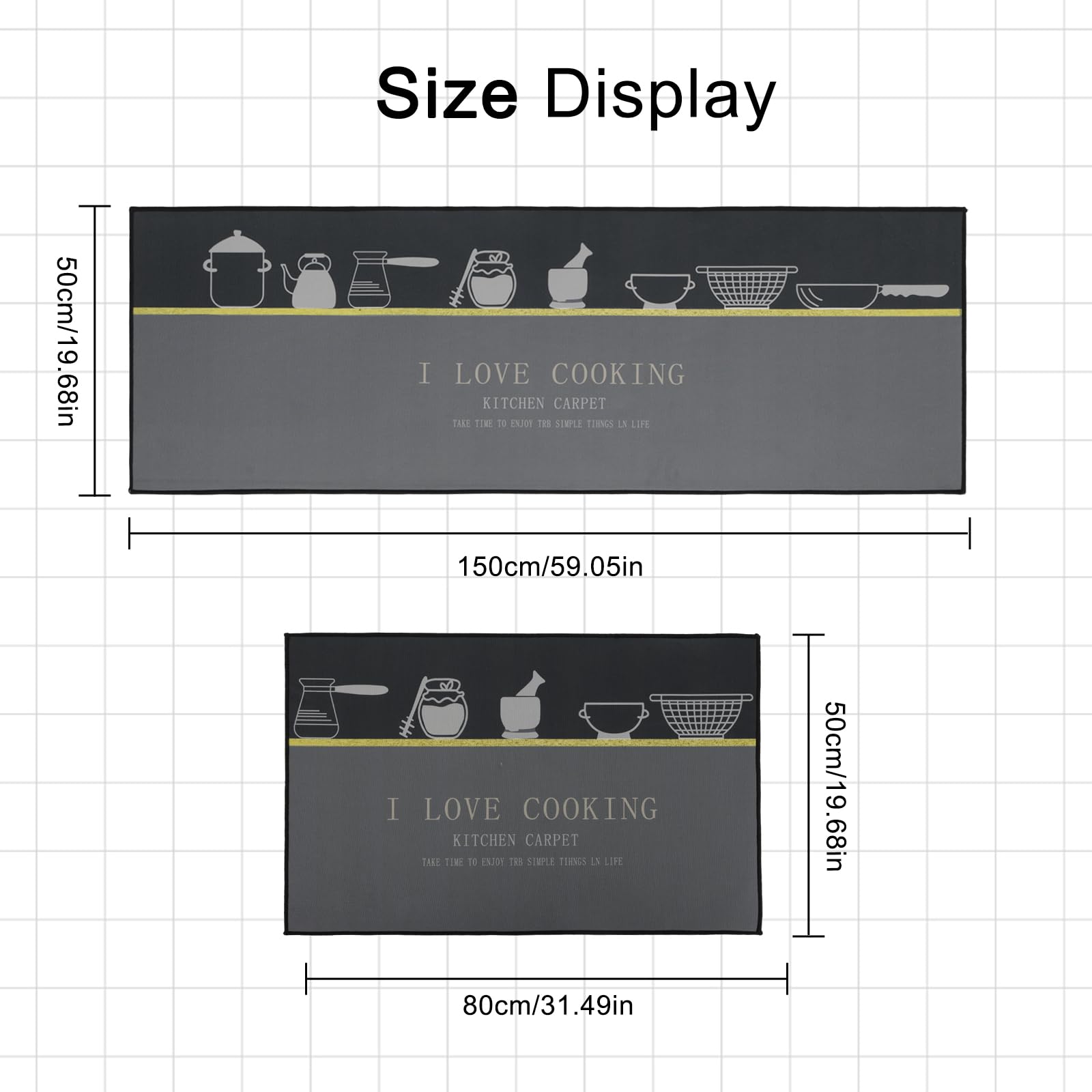 Ensemble de Tapis de Cuisine Antidérapant Lavable 2 pièces 50x80 + 50x150 cm