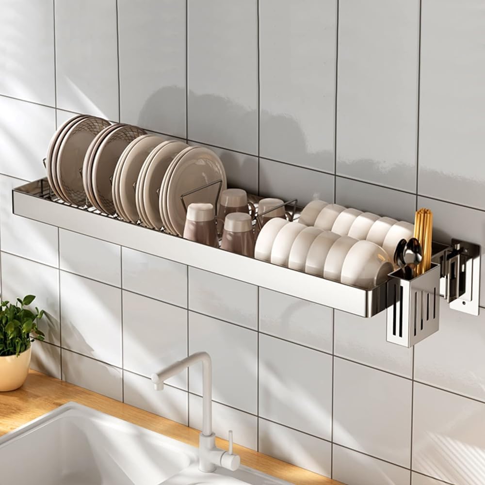 Scolapiatti da parete da cucina sopra il lavello in acciaio inox, 55-95 cm (dimensioni: 85 cm)