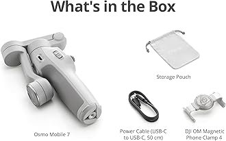 DJI Osmo Mobile 7 Gimbal Stabilizer for iPhone, Android, Built-in Tripod, Ultra-Light, 3-Axis Phone Gimbal,Activetrack 7.0,One-Tap Edit,Phone Charging Vlogging Stabilizer YouTube Video, Gray