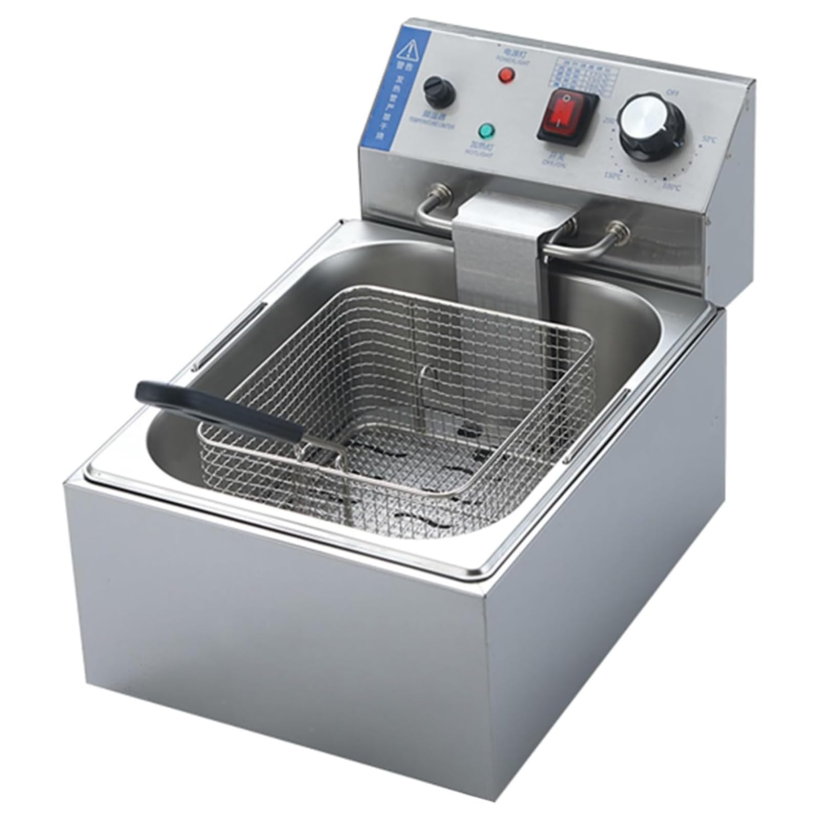 Professional Freidora Eléctrica, Acero Inoxidable, 6 litros, Termostato Ajustable, Indicadores Luminosos, Asas Resistentes Al Calor, 2500 W, para Usos Comerciales