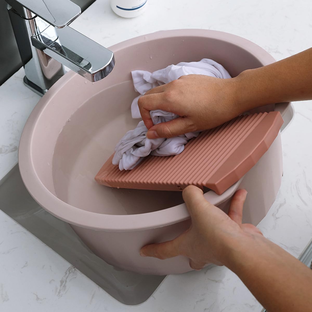 Bacinella per Lavare Vestiti in PP, Rosa, Tavola per Sfregare, Multiuso, per Bucato e Pulizia del Viso, per Casa e Dormitorio