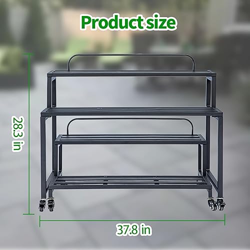 Miniatura 4 de Soporte de metal para plantas para interiores y exteriores, soportes de aluminio de 4 niveles, estante para múltiples plantas con rueda universal,