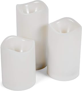 Mark Feldstein & Associates Pillar Melted Top Timer White Vanilla 6 inch Wax Flameless Candles Set of 3