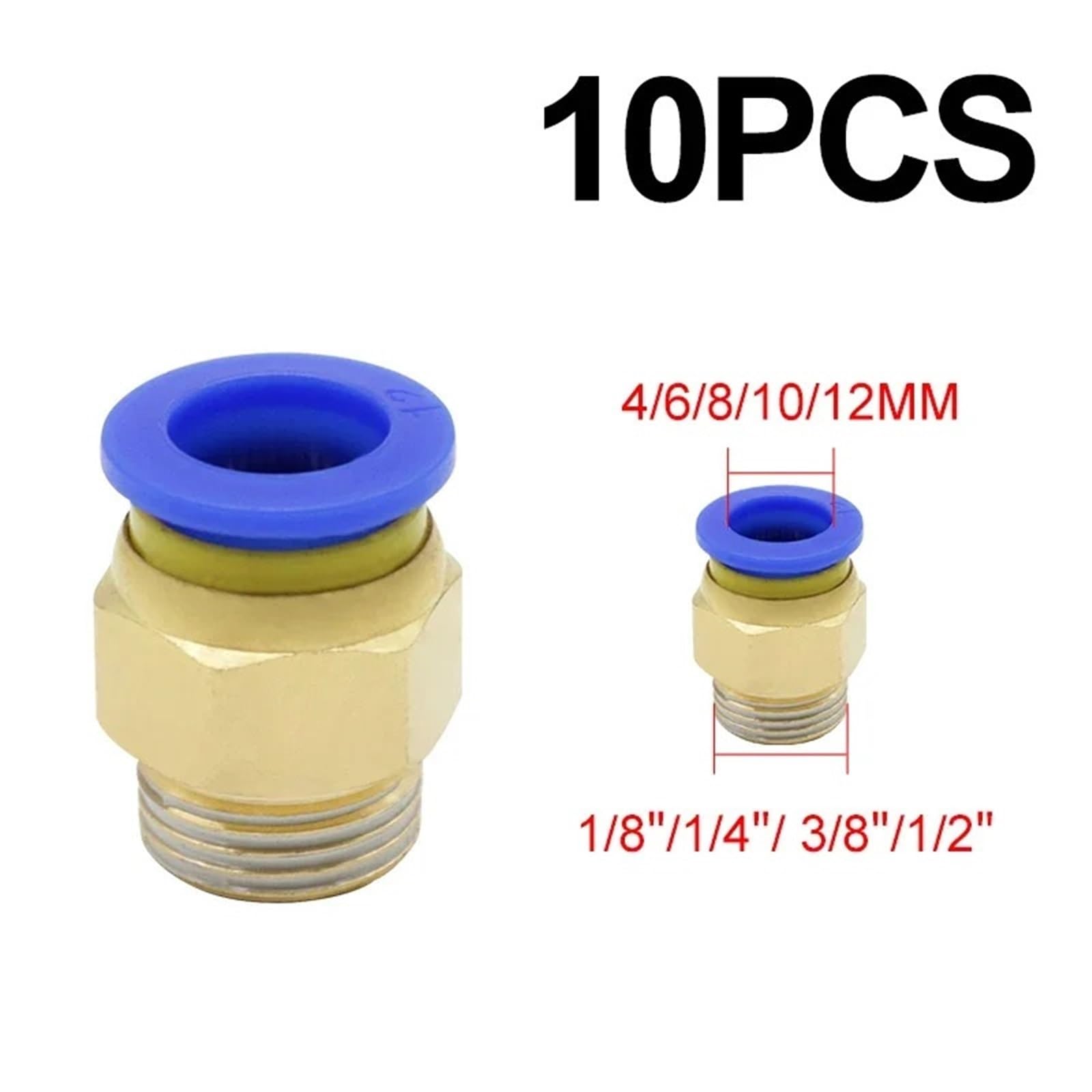 Pneumatic Air Connector Fitting 4mm 6mm 8mm 10mm 12mm Thread 1/4" 1/8" 3/8 1/2 M5 Hose Fittings Pipe Quick Connectors 10PCS(Pc4-02)