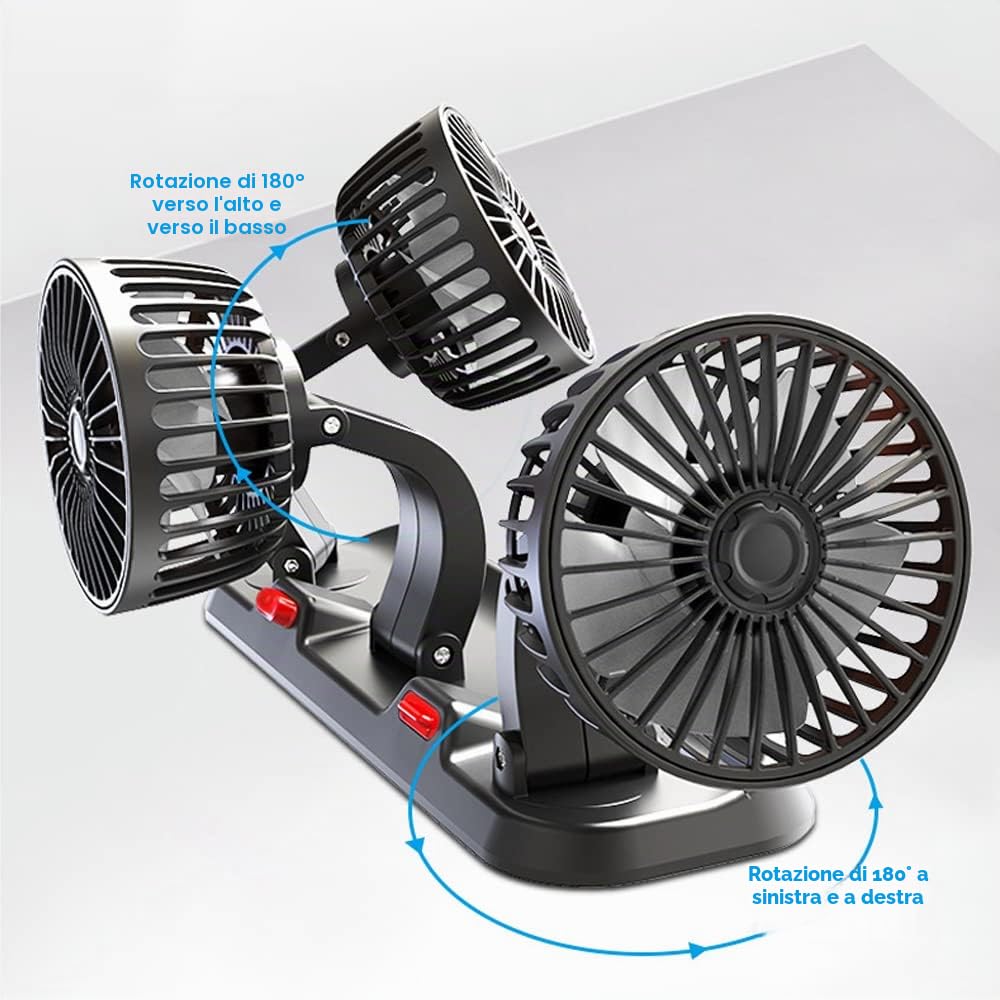 Circolatore d'aria di raffreddamento elettrico a tre teste Ventilatore automatico rotante ventilatore macchina a 360° Ventola di raffreddamento per auto portatile per berlina/SUV/RV/Camion