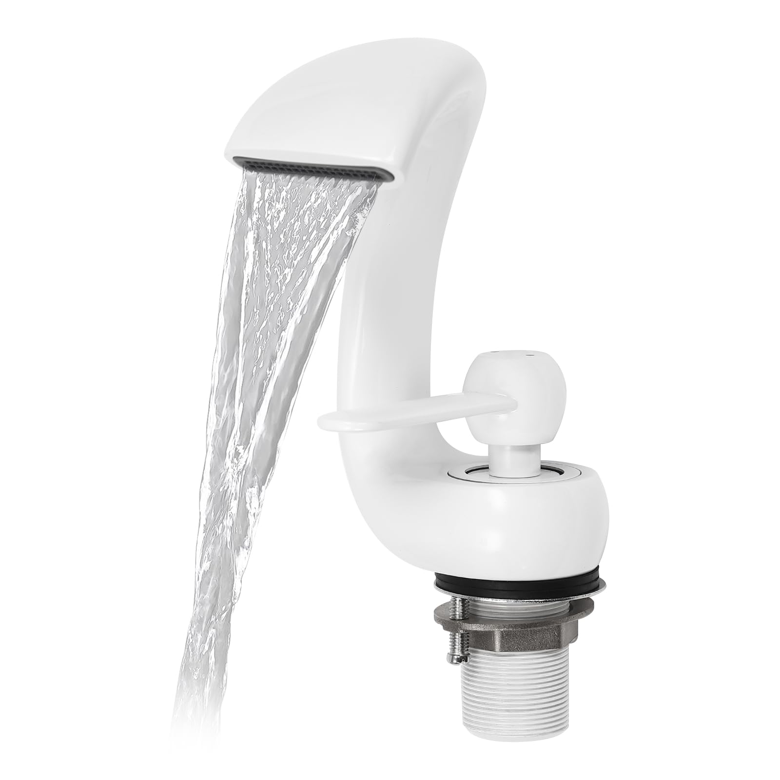 Rubinetto miscelatore per lavabo a cascata, in ottone e acciaio inox, 50 cm, monocomando, montaggio a soffitto, per bagno, hotel, salone (bianco)