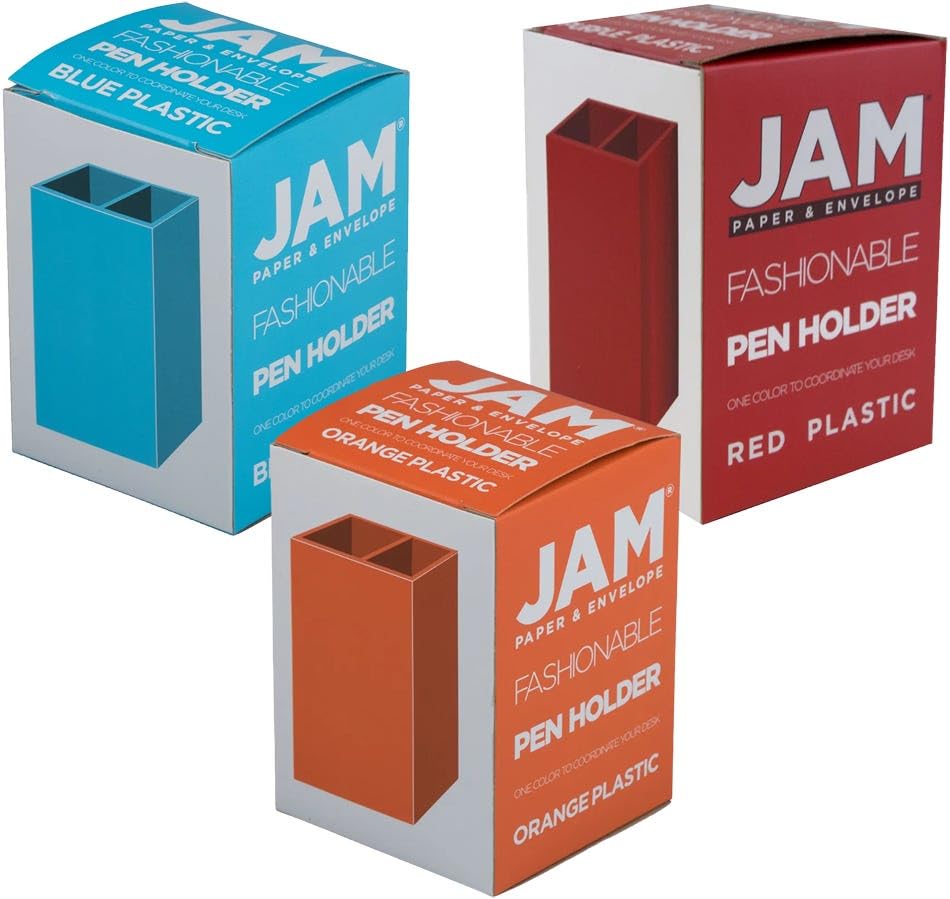 Image of JAM PAPER Plastic Pen Holders - Primary Assortment Desktop Pencil Cups - 3 /Pack