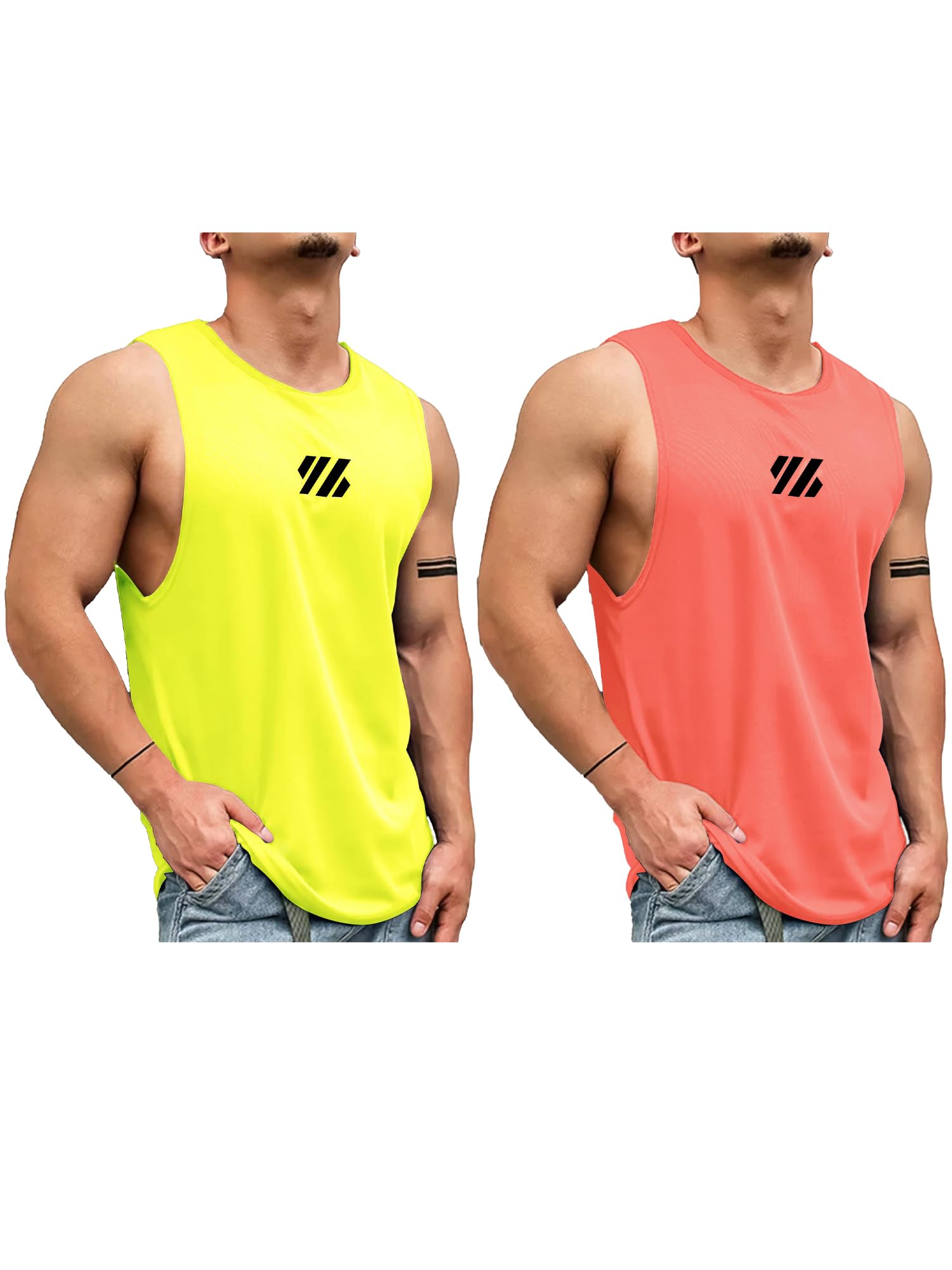 Jump Cuts Mens Printed Sleeveless Polyester Yellow and Orange Gymfit Combo Vest Pack of 2-picture-27