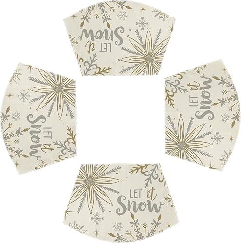 Miniatura 10 de Artoid Mode Copos de nieve beige Déjalo nevar, juego de 6 manteles individuales de invierno, 14 pulgadas, manteles individuales redondos de
