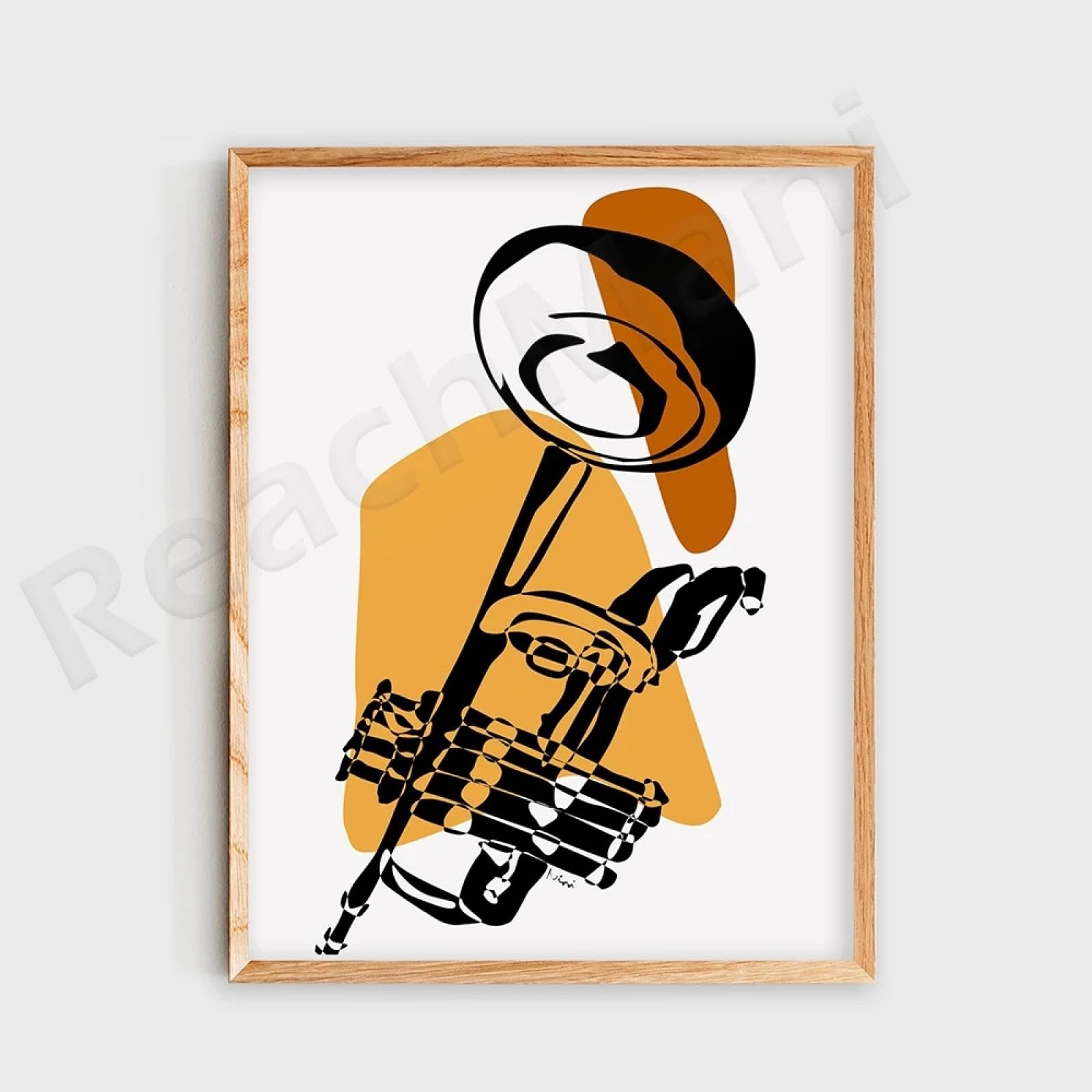 LMAIWANG Set da parete jazz, poster con tromba, sassofono e trombone, stampa d'arte digitale in terracotta, decorazione per sala musica, decorazione per studio musicale, 30x45 cm x 3 cornici