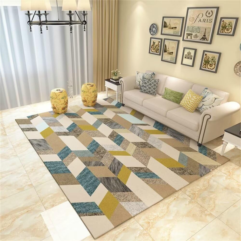 Chambre deco tapis interieur entrée moderne jaune-bleu 50x70