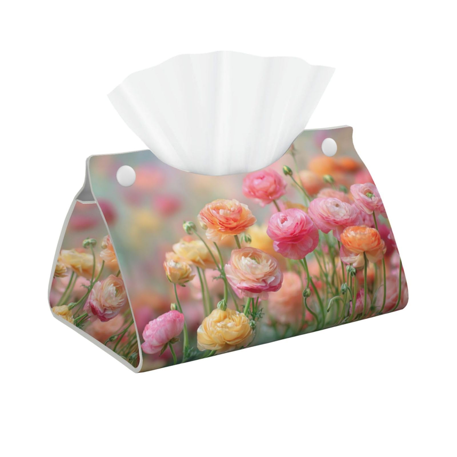 Field of Ranunculus Flowers Tissue Box Cover Rectangle Pu Leather Tissue Box Holder for Car Bathroom Bedroom Desk Tabletop Decor