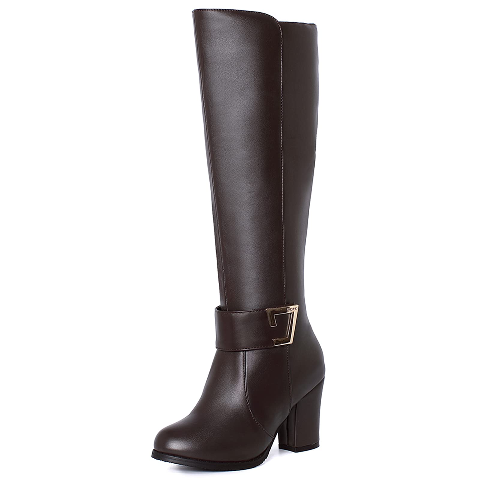 Womens Knee High Boots with Chunky Heel