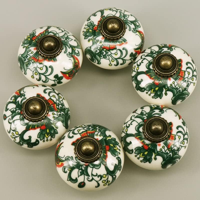 6PCS Ceramic Door Knobs Handpainted Flower & Butterfly handles pulls Round Porcelain Kitchen Cabinet Knobs