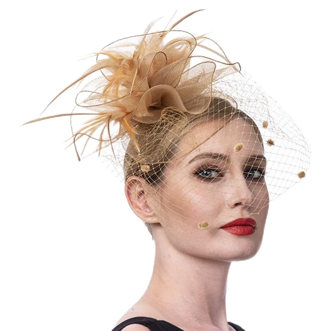 fascinator, Damski kapelusz koktajlowy na przyjęcie weselne, kościół, kwiat, pióro, czapka z siateczki