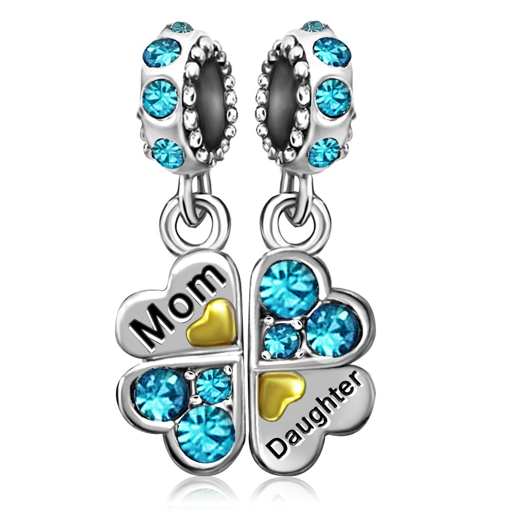 JMQJewelry Mother Daughter Mom Son Heart Leaf Clover Birthday Birthstone Jan-Dec Dangle Charms for Bracelets Christmas Halloween Jewelry