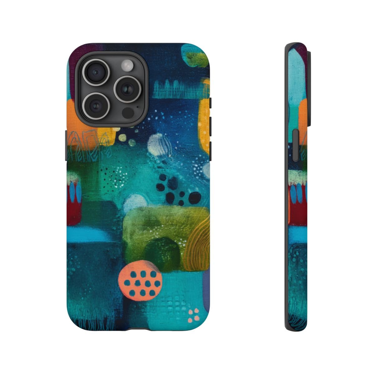 Coque rigide iPhone 15 Pro Max bleu anti-traces mate design géométrique - 4