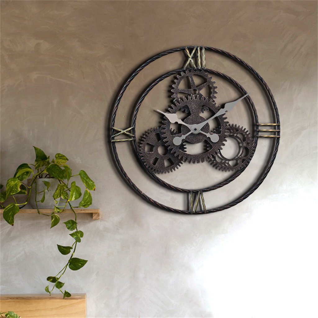Reloj de pared grande de metal Estilo retro americano Reloj de pared del engranaje Loft Industrial Wind Hollow Retro Retro reloj montado en la pared Sala de estar Bar Cafe Interior números árabes relo