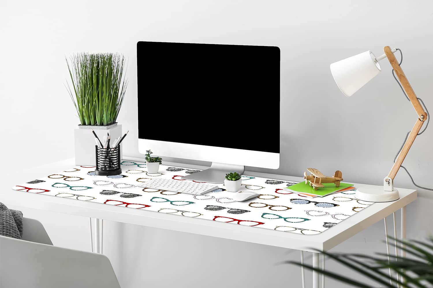 Decormat Sous-main de Bureau Vinyle Sous-main Bureau 100x50cm Gaming de Protection - Lunettes rétro