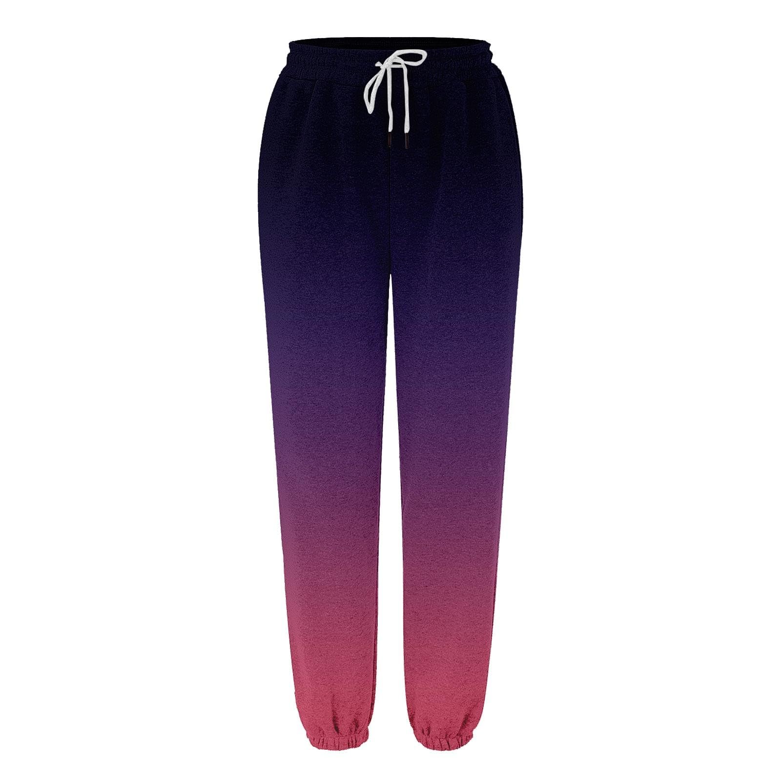 Pantalon de survêtement ample pour fille - Couleur dégradée - Taille élastique - Pour le sport - Avec poches - Pour l'école, l'entraînement athlétique - Avec cordon de serrage, violet foncé, 9-10 ans