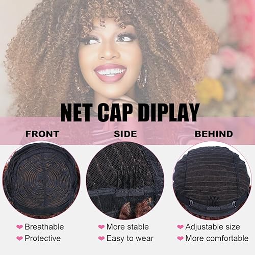 Miniatura 4 de Peluca corta afro rizada para mujeres negras, pelucas rizadas de 14 pulgadas con flequillo, pelucas rizadas sintéticas sin pegamento para fiestas