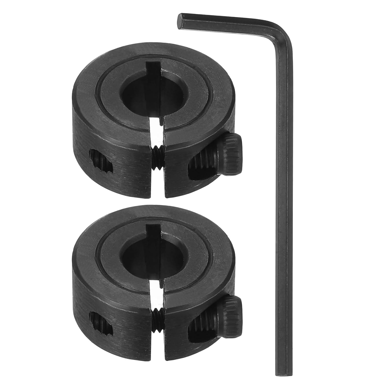 MECCANIXITY 2Pcs 1/4" Bore Clamp-on Shaft Collar, Black Carbon Steel Locking Collar 11/16" OD 5/16" Thick with 3/32"(2.38mm) Flat Hex Wrench for Timing Pulley, Machine Tool, Industry