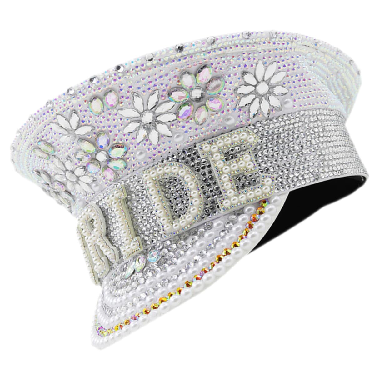 Homoyoyo Sombrero de Color Claro con Gemas de Imitación para Novia, Gorro Ajustable para Despedida de Soltera y Fiesta, Accesorio de Boda Elegante para Mujer, Sombrero de Playa y Sol,