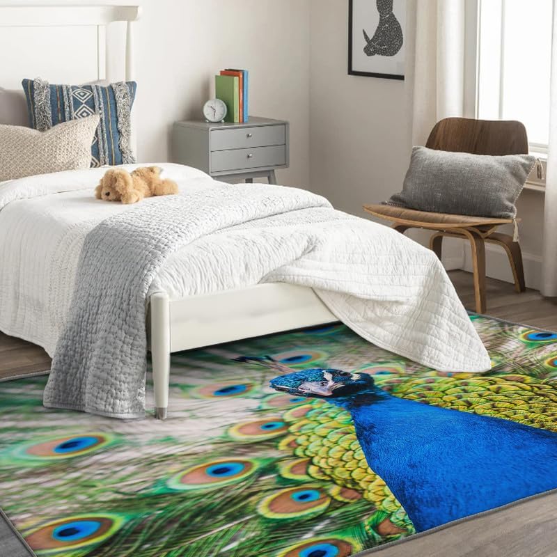 Miniatura 2 de Alfombra de pavo real de 6 x 9 pies para dormitorio y sala de estar, alfombra de plumas de pavo real para decoración de habitación, alfombra de