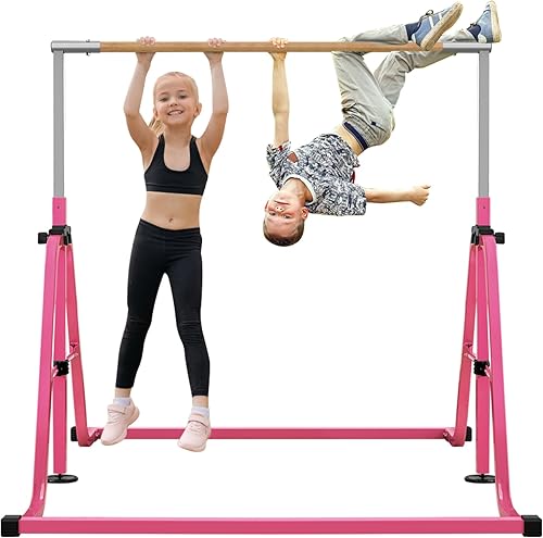 RAVS Barra de gimnasia para niños, 8 alturas ajustables, fácil de plegar, barra de entrenamiento de gimnasia para niños, barras horizontales de