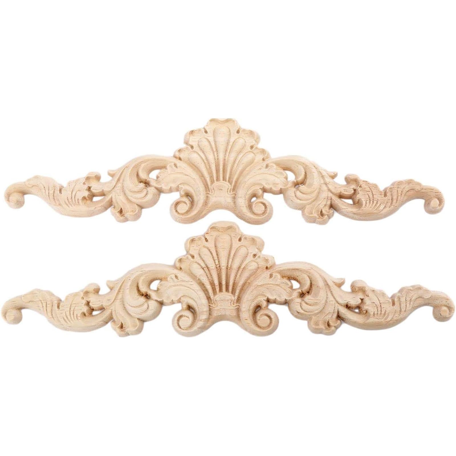 2Pcs Wood Carved Applique, Wall Moulding Panels for Wall Decor, Brown Wooden Wall Panel for Furniture Restoration, Vintage Home Decor, DIY Craft Supplies