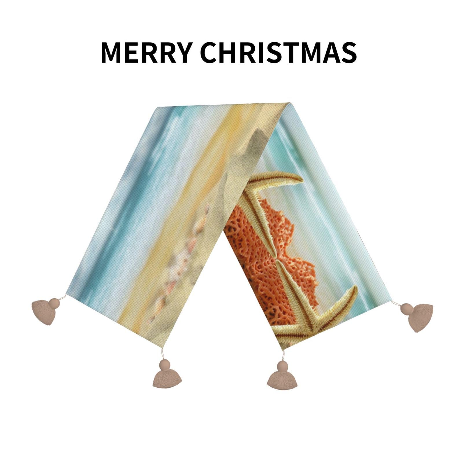 Runner Da Tavolo Estivo Con Conchiglie E Stelle Marine - 40x140 Cm, Decorazione Per Feste E Casa - Foto 6