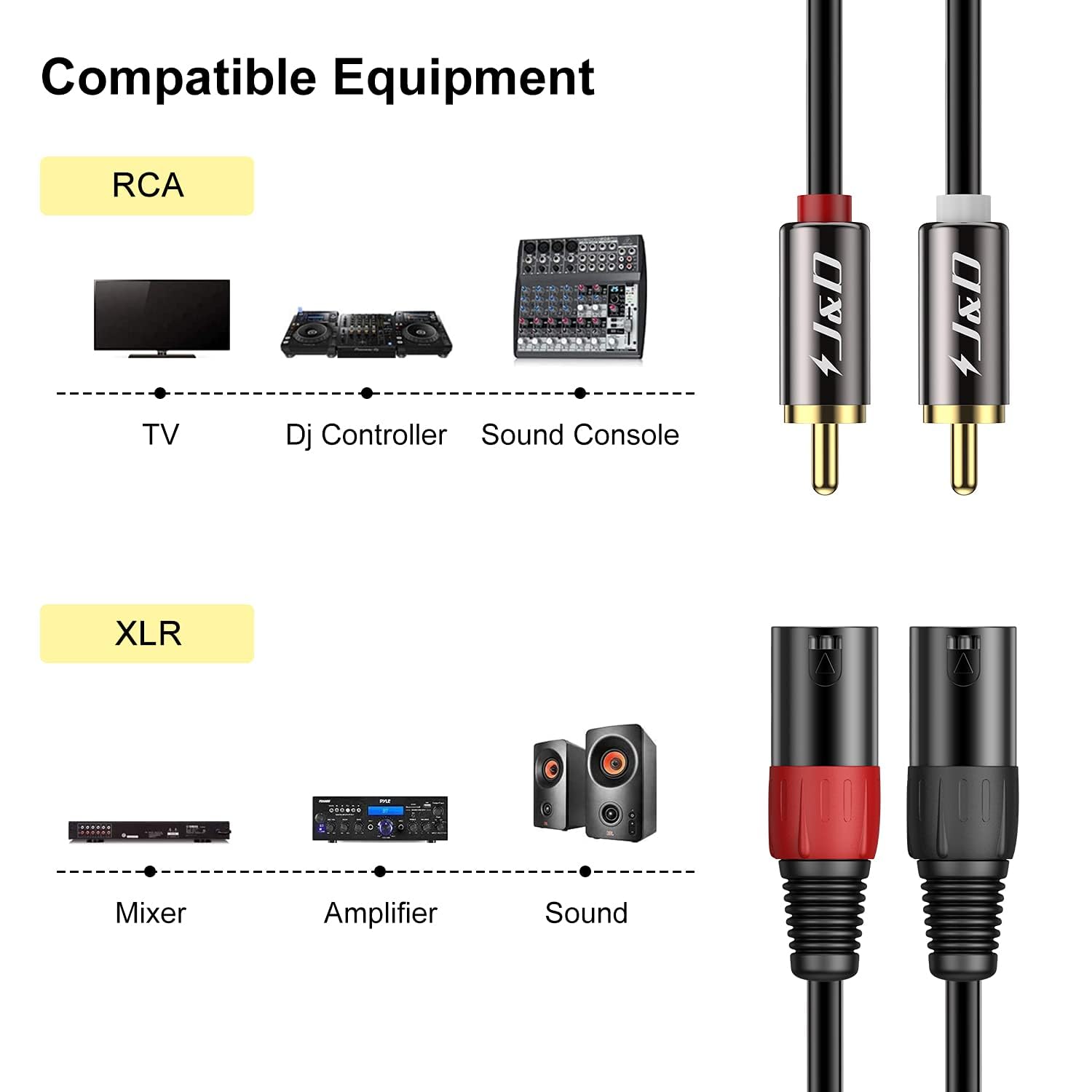 J&D 2 RCA a XLR Cavo, Unbalanced Dual XLR a 2x RCA Maschio Cavo di Interconnessione per Altoparlante, Amplificatori, Sistemi Audio Stereo HiFi, 4,5 Meter