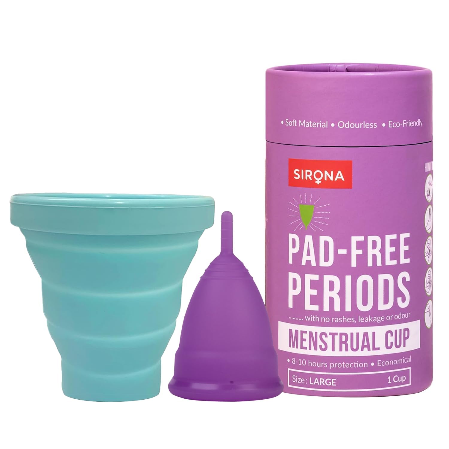 Sirona Reusable Menstrual Cup (Large) with Collapsible Sterilizer, Pack of 2 at ₹289 – Amazon