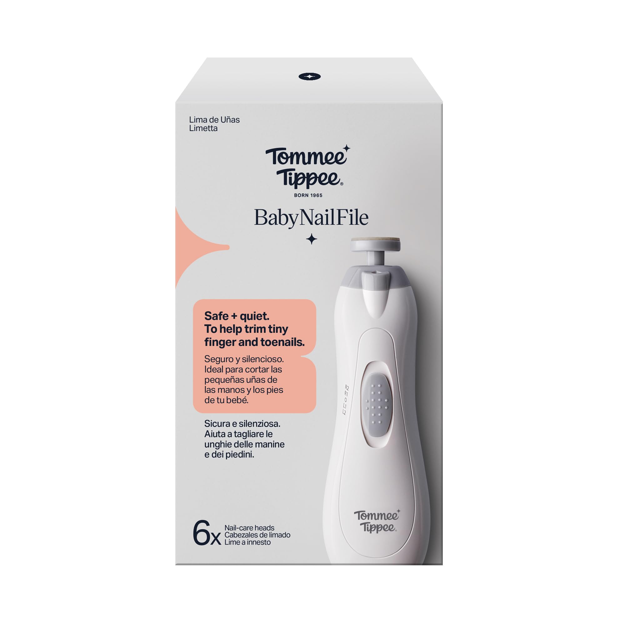 Tommee Tippee Electric Baby Nail File, with Six Filing Heads for Baby and Adult Use, Infant Nail Clipper with LED Light and Adjustable Speed and Direction Settings