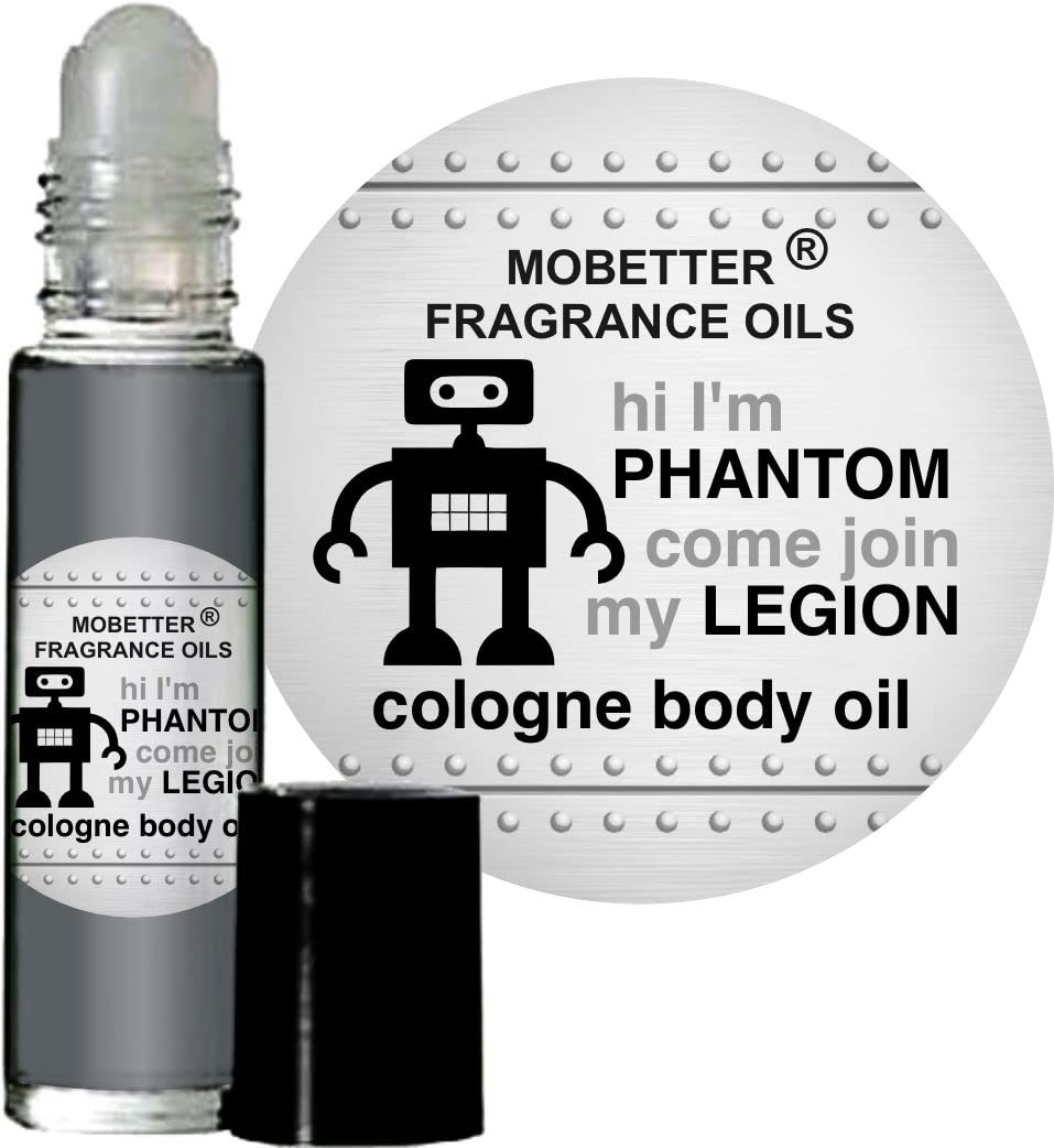 MOBETTER FRAGRANCE OILS Hi I'm Phantom Come Join My Legion Men Cologne Body Oil 1/3 oz roll on Glass Bottle
