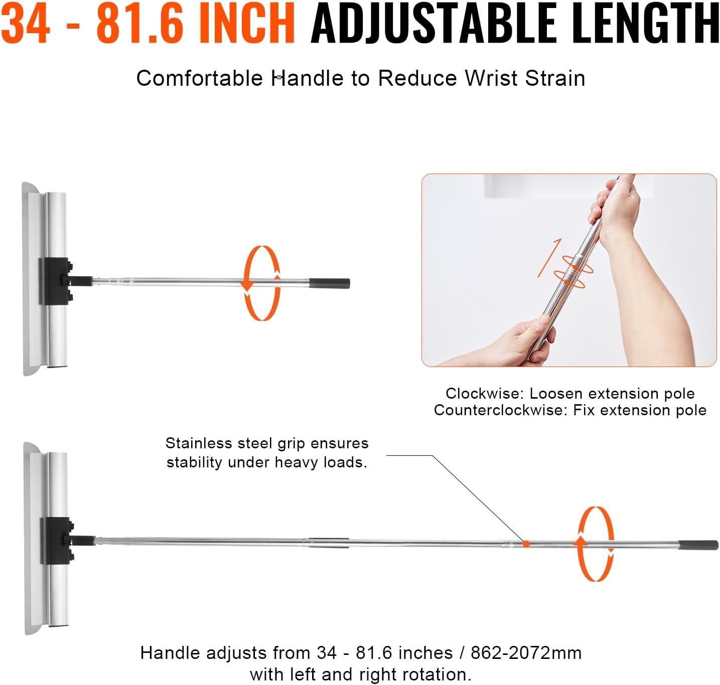 Happybuy Drywall Skimming Blade Set, 7/10/14/16/24 in Blades + 34-81.6 in Extension Handle, Stainless Steel, Professional Skim Coat Tools for Gyprock/Plasterboard