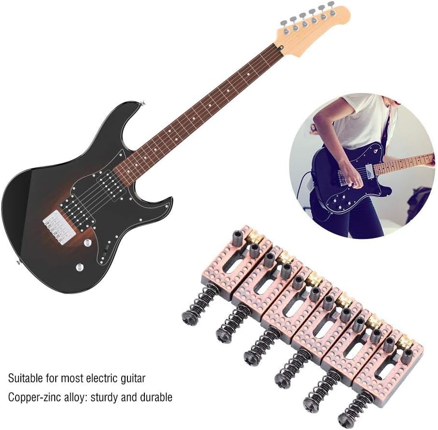 Alomejor 6PCS Guitar Saddles Electric Guitar Roller Bridge Saddles for 6 Strings Electric Guitar(Red Copper)