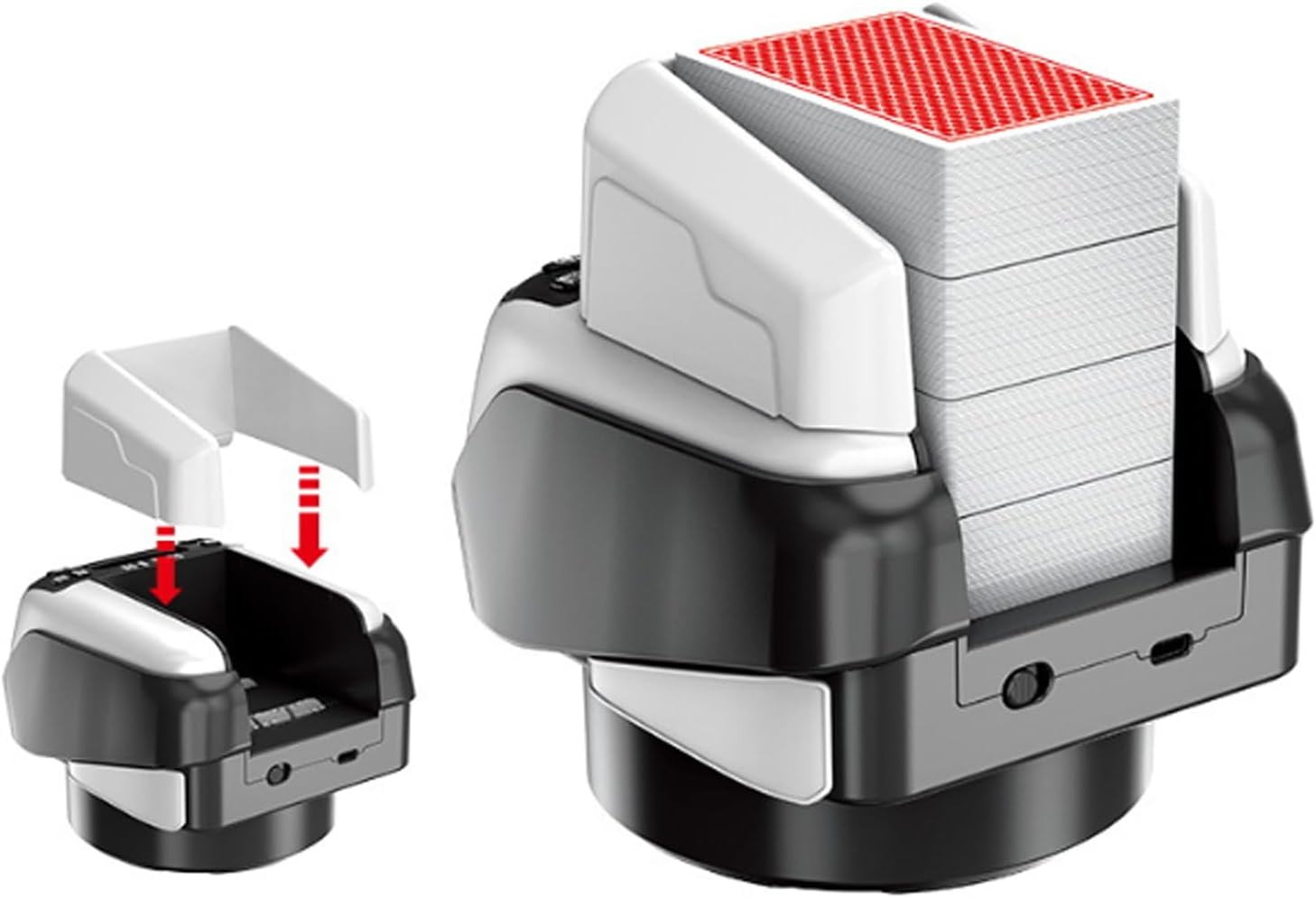 2-in-1 Automatic Card Shuffler and Dealer, 360° Rotating Smart Card Dealing Machine with 4 Decks Capacity, Rechargeable Electric Card shuffler, for UNO, Taco Cat Goat Cheese Pizza, Poker
