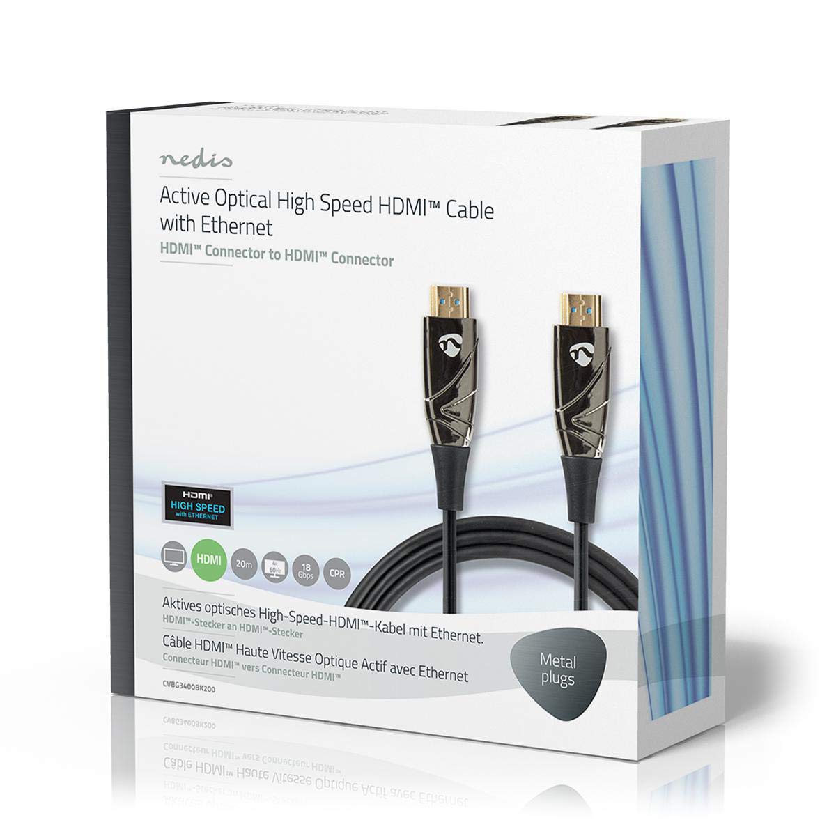 NEDIS - Cavo ottico attivo ad alta velocità HDMI con Ethernet - HDMI ™ - 18 Gbps - 20 m - rotondo - PVC - nero