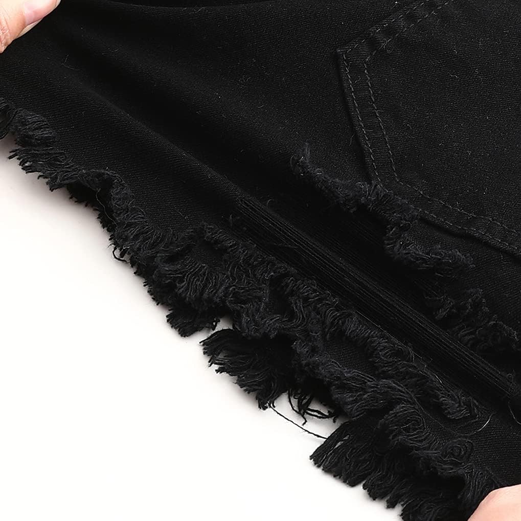 THUNDER STAR Women Mid Rise Ripped Stretchy Jeans Shorts Frayed Raw Hem Casual Denim Shorts - Image 2