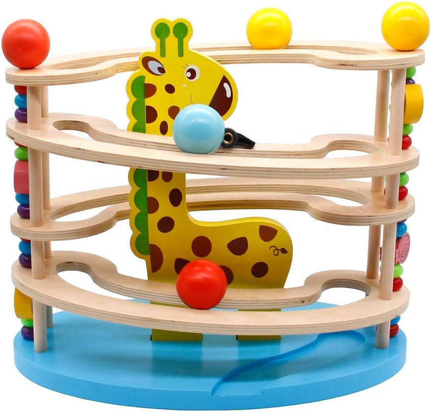 Nuheby Wooden Toys Giraffe Toy Wooden Marble Run Gift for 3 4 5 Year Old Boy Girl Toddlers Kids Educational Tower Ball Drop Ramp Track