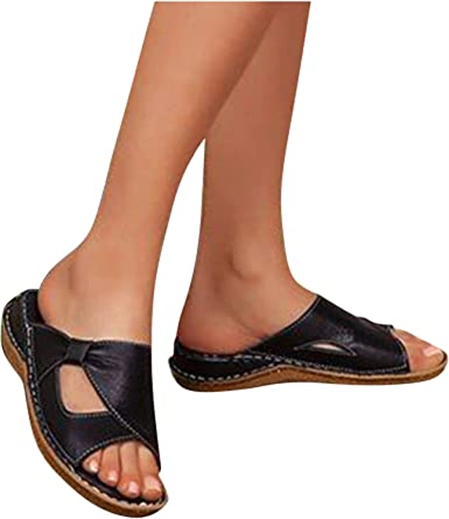 Luway Women's Black Orthotic Flip Flops Arch Support Comfort Walking Thong Sandals Plantar Fasciitis Flat Feet Heel Painbunion Correction,,Us5/Eu36
